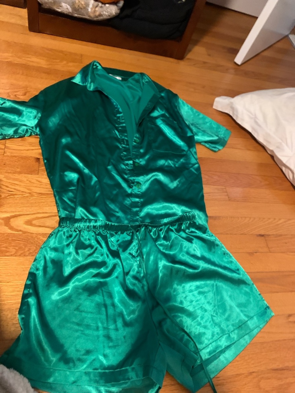 Satin Emerald Green Short Set